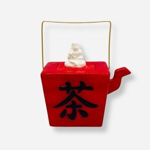 Fitz Floyd Ceramic Red Take Out Chinese Food Box Teapot Tea Buddha‎